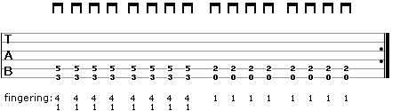 Guitar tab for Exercise 3, showing a simple riff using E and G power chords
